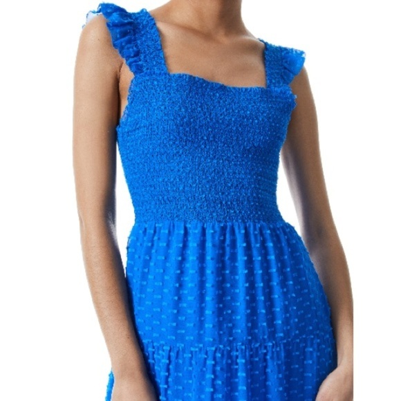 Alice+Olivia KIZZIE SMOCKED FLUTTER SLEEVE TIERED MAXI DRESS SZ 2 Blue Romantic - Picture 2 of 16